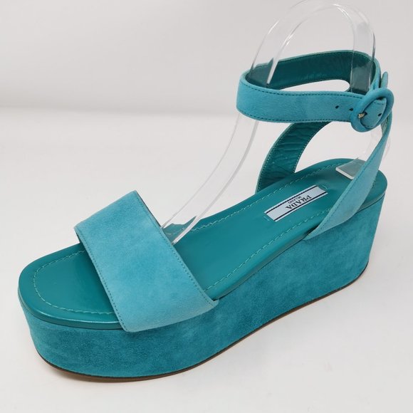 Prada Blue Suede Wedge Platform Heels - Picture 1 of 13